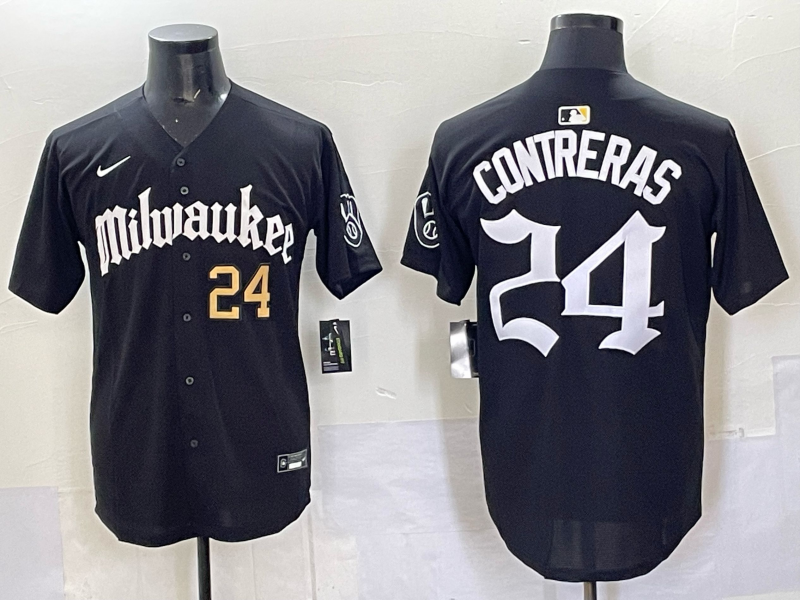 Men Milwaukee Brewers #24 Contreras black Nike MLB 2025 Jersey 001